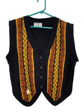 Vintage 90s College Point Sweater Vest XL Button Up Knit Striped Deadstock NEW